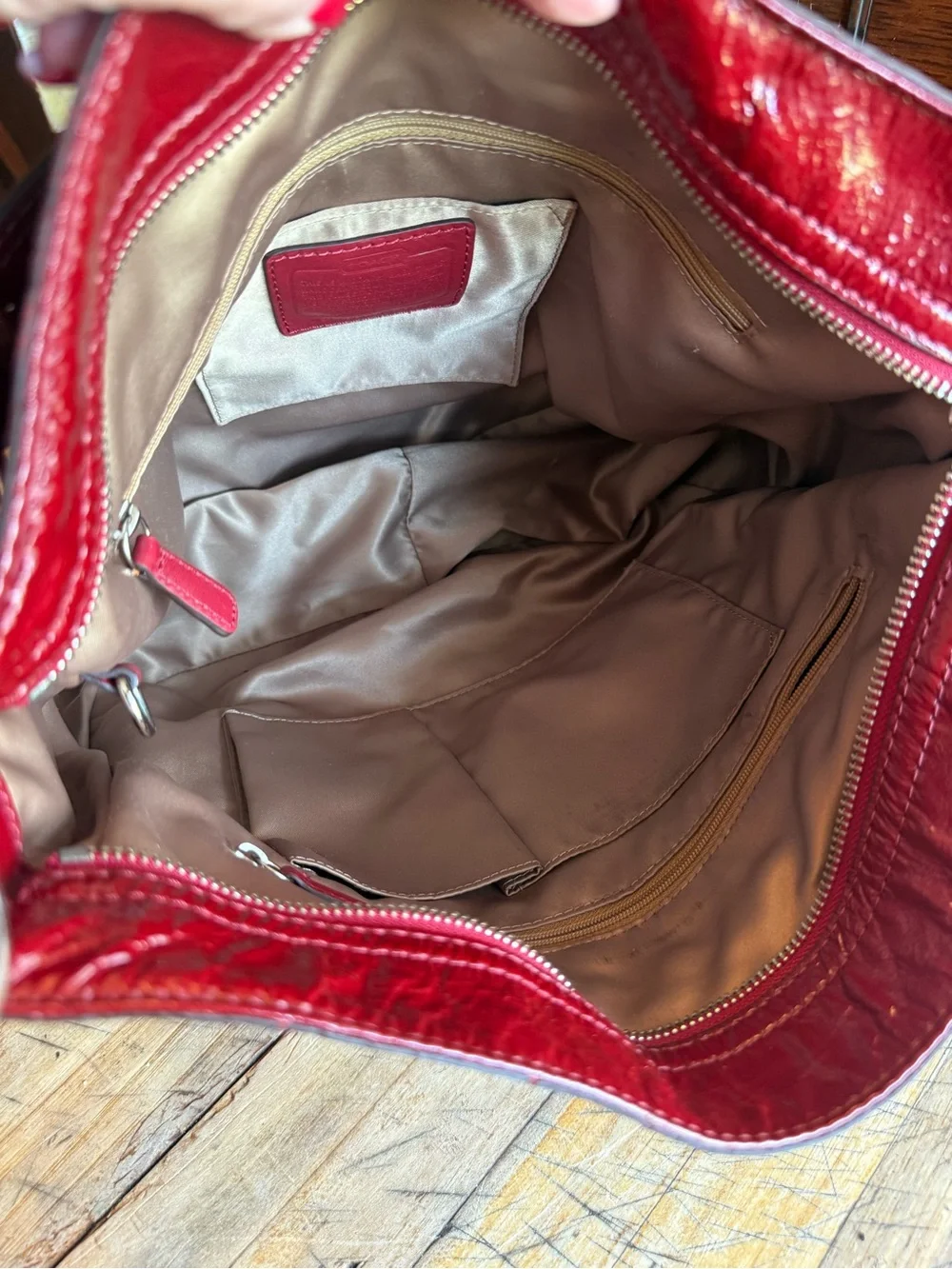 Coach Red Patent Leather Shoulder Bag with Silver Hardware